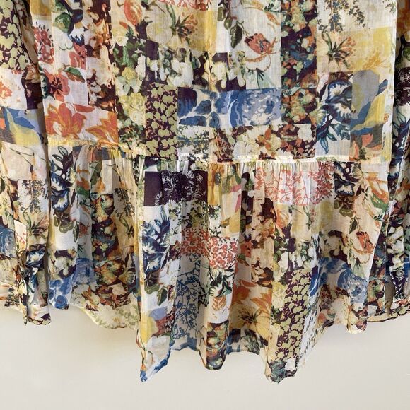 Anthropologie Maeve Abella Blouse Floral Patchwork Crochet Trim Top Size 0 - Picture 12 of 16